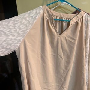 2x cream top with sheer leopard